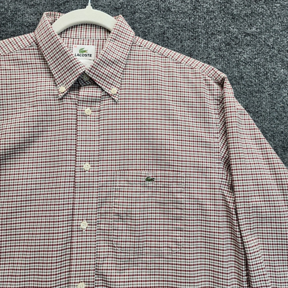 Lacoste Men's Cotton Gingham Button Down Long Sleeve Dress Shirt Size 40